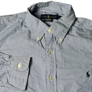 Polo Ralph Lauren Oxford Button Front LongSleeve Shirt Pinstripe XL Stretch Blue